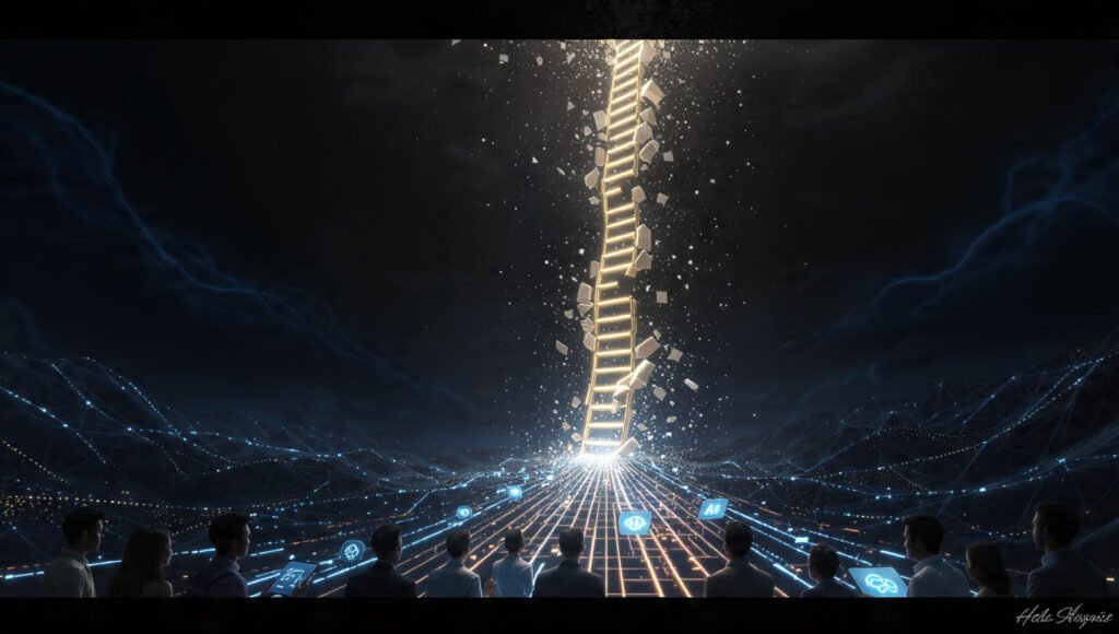 a fragmented glowing career ladder once leading